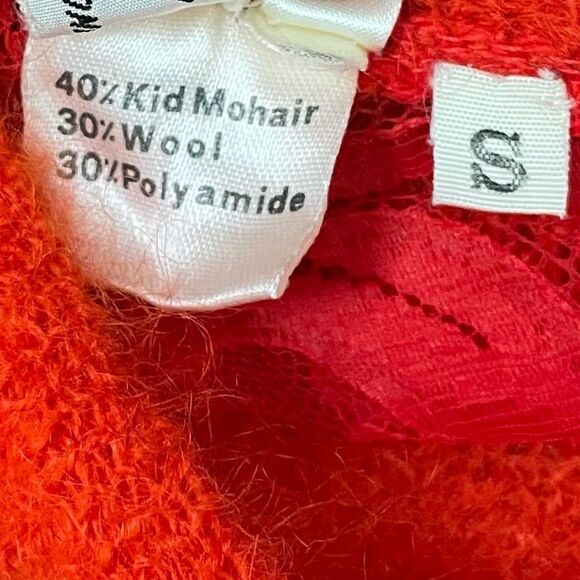 Vintage Red Italian Mohair and Wool Fuzzy Pullover Sweater With Lace Sleeves - Picture 10 of 15